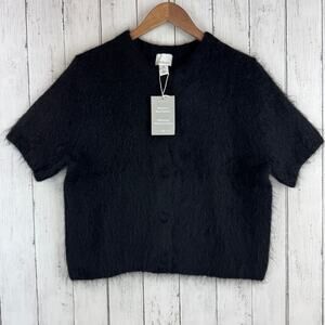 NWT H&M Black Mohair-Blend Short Sleeve Cardigan Regular Fit Sweater Size Large
